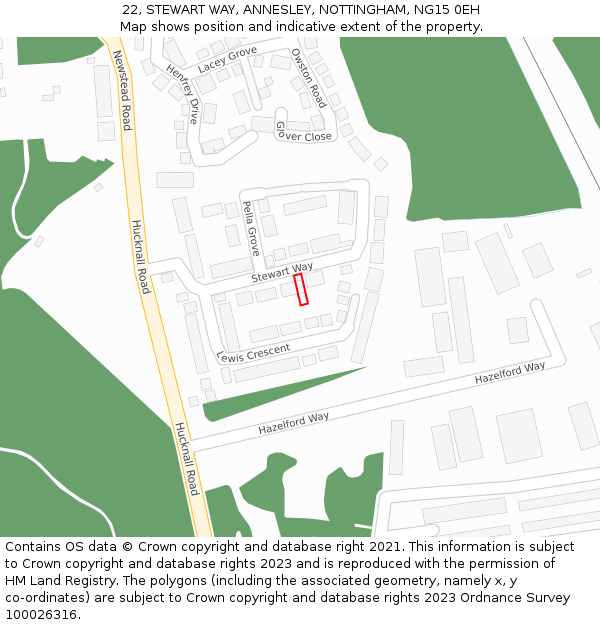 22, STEWART WAY, ANNESLEY, NOTTINGHAM, NG15 0EH: Location map and indicative extent of plot