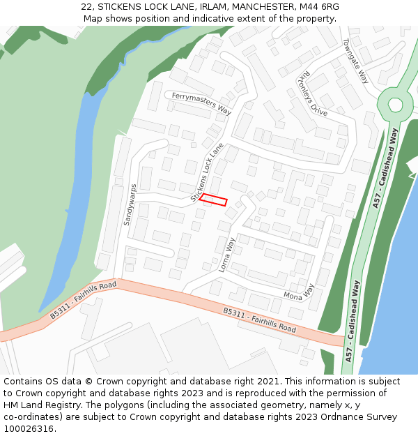 22, STICKENS LOCK LANE, IRLAM, MANCHESTER, M44 6RG: Location map and indicative extent of plot