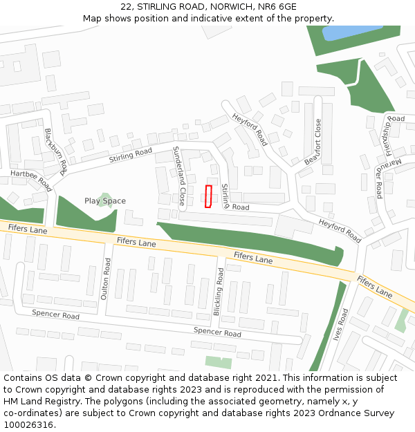 22, STIRLING ROAD, NORWICH, NR6 6GE: Location map and indicative extent of plot