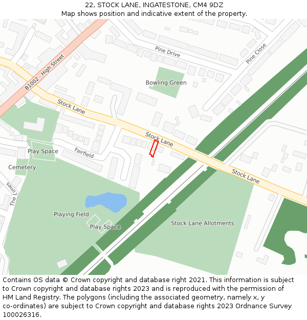 22, STOCK LANE, INGATESTONE, CM4 9DZ: Location map and indicative extent of plot