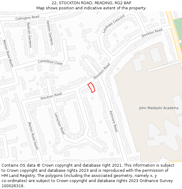 22, STOCKTON ROAD, READING, RG2 8AP: Location map and indicative extent of plot