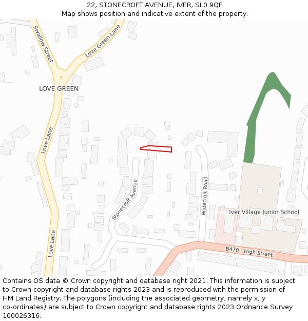 22, STONECROFT AVENUE, IVER, SL0 9QF: Location map and indicative extent of plot