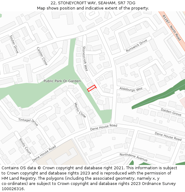 22, STONEYCROFT WAY, SEAHAM, SR7 7DG: Location map and indicative extent of plot