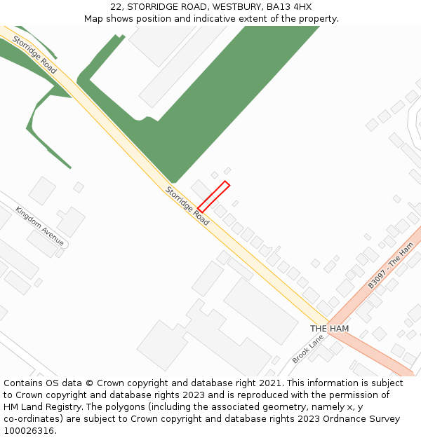 22, STORRIDGE ROAD, WESTBURY, BA13 4HX: Location map and indicative extent of plot