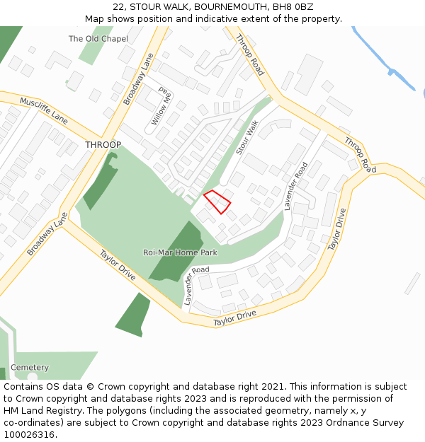 22, STOUR WALK, BOURNEMOUTH, BH8 0BZ: Location map and indicative extent of plot