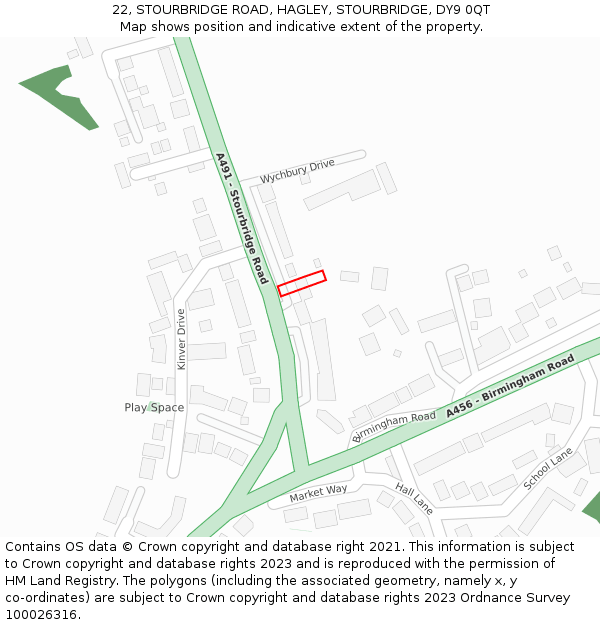 22, STOURBRIDGE ROAD, HAGLEY, STOURBRIDGE, DY9 0QT: Location map and indicative extent of plot