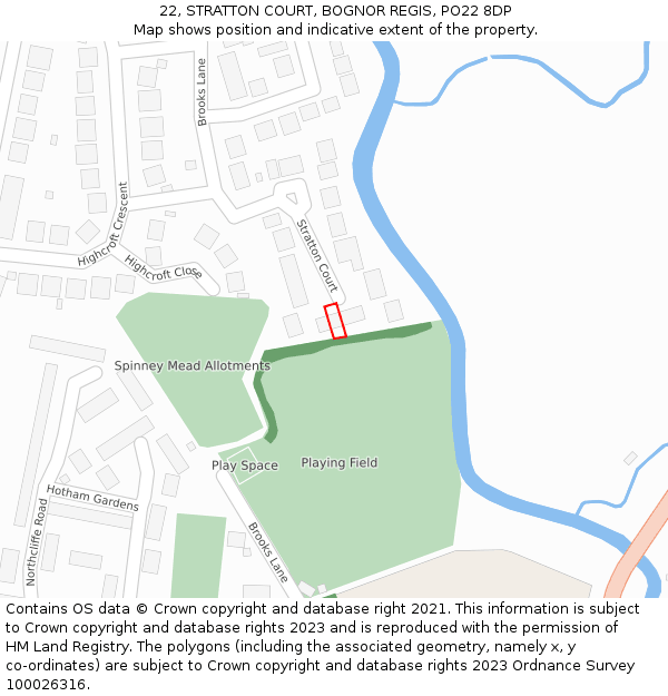 22, STRATTON COURT, BOGNOR REGIS, PO22 8DP: Location map and indicative extent of plot