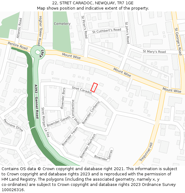 22, STRET CARADOC, NEWQUAY, TR7 1GE: Location map and indicative extent of plot