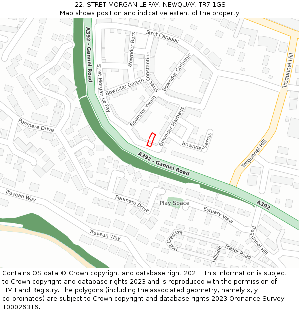 22, STRET MORGAN LE FAY, NEWQUAY, TR7 1GS: Location map and indicative extent of plot