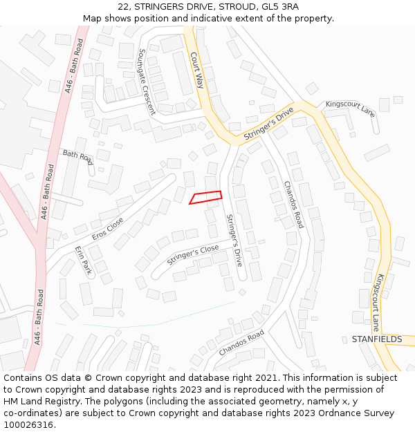 22, STRINGERS DRIVE, STROUD, GL5 3RA: Location map and indicative extent of plot