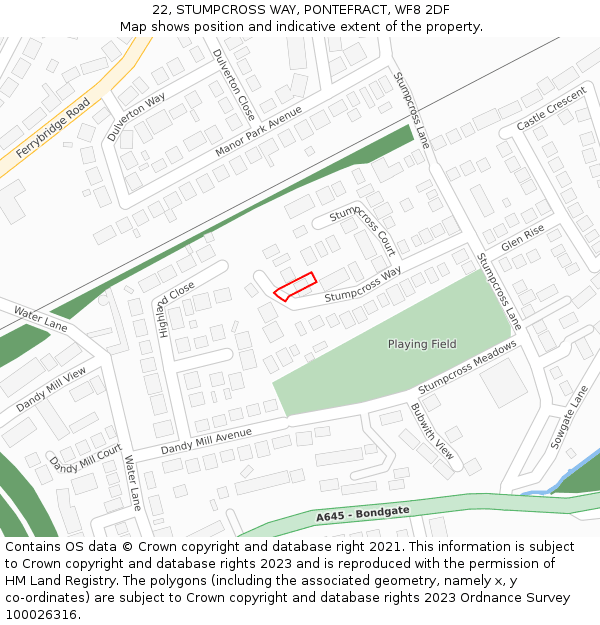 22, STUMPCROSS WAY, PONTEFRACT, WF8 2DF: Location map and indicative extent of plot