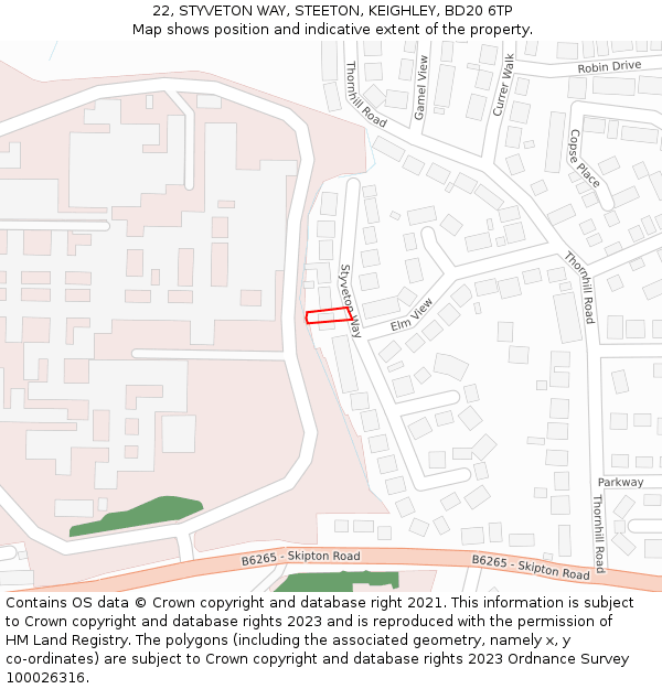 22, STYVETON WAY, STEETON, KEIGHLEY, BD20 6TP: Location map and indicative extent of plot