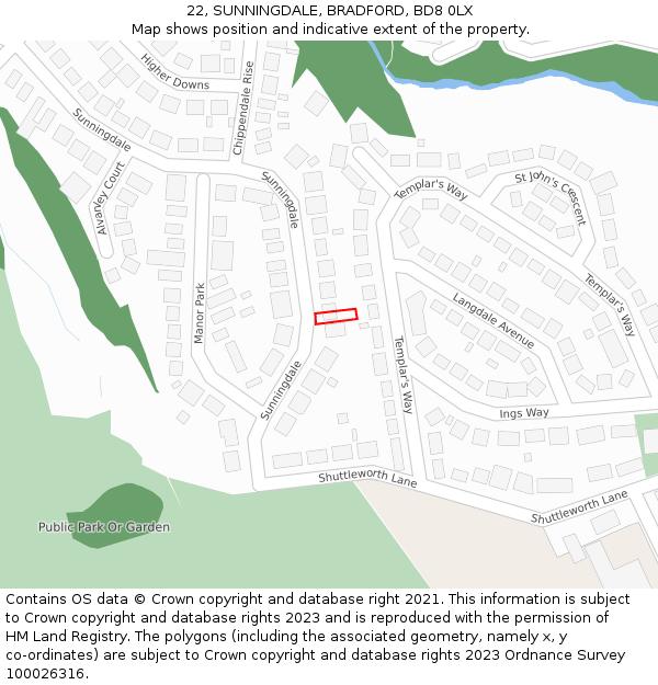 22, SUNNINGDALE, BRADFORD, BD8 0LX: Location map and indicative extent of plot