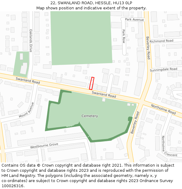 22, SWANLAND ROAD, HESSLE, HU13 0LP: Location map and indicative extent of plot