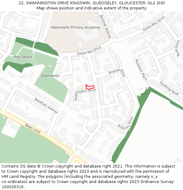 22, SWANNINGTON DRIVE KINGSWAY, QUEDGELEY, GLOUCESTER, GL2 2HD: Location map and indicative extent of plot