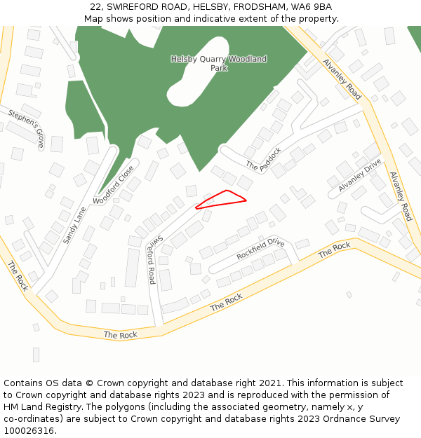 22, SWIREFORD ROAD, HELSBY, FRODSHAM, WA6 9BA: Location map and indicative extent of plot