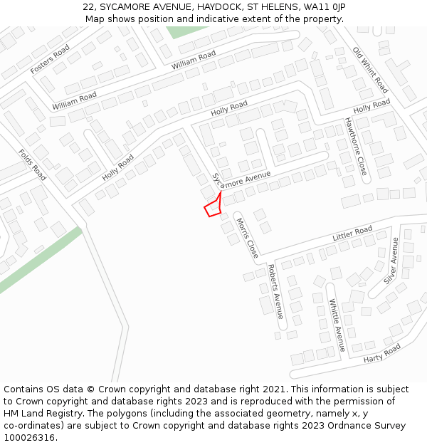 22, SYCAMORE AVENUE, HAYDOCK, ST HELENS, WA11 0JP: Location map and indicative extent of plot