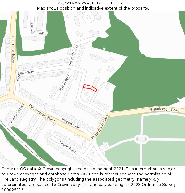 22, SYLVAN WAY, REDHILL, RH1 4DE: Location map and indicative extent of plot