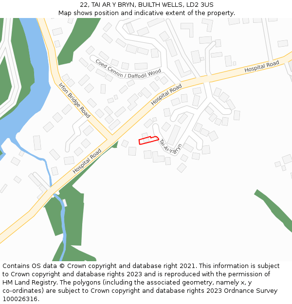 22, TAI AR Y BRYN, BUILTH WELLS, LD2 3US: Location map and indicative extent of plot