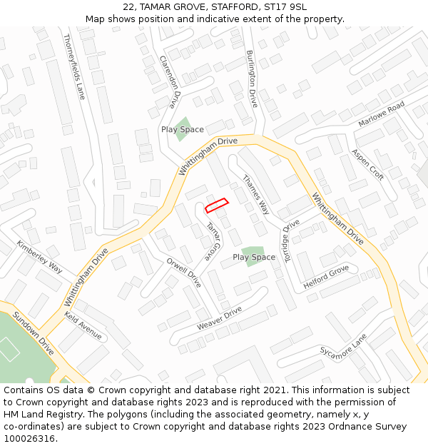 22, TAMAR GROVE, STAFFORD, ST17 9SL: Location map and indicative extent of plot