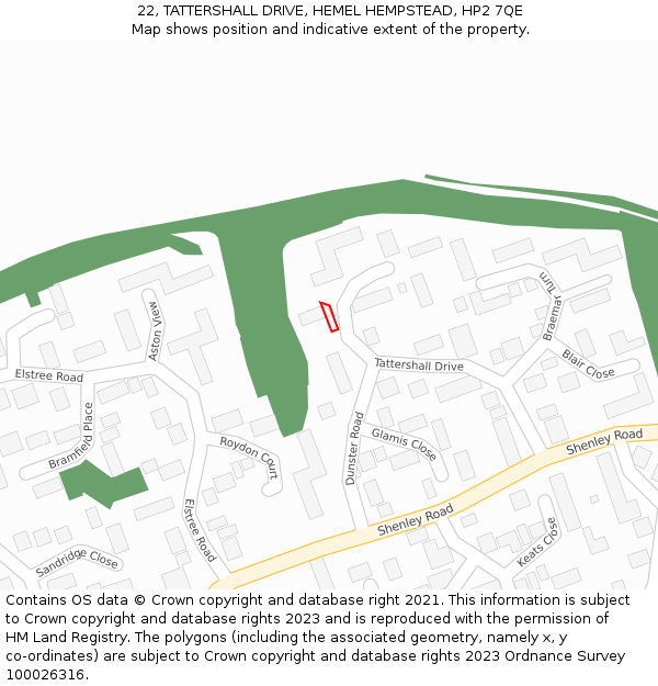 22, TATTERSHALL DRIVE, HEMEL HEMPSTEAD, HP2 7QE: Location map and indicative extent of plot