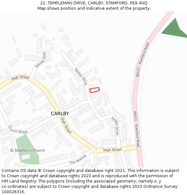 22, TEMPLEMAN DRIVE, CARLBY, STAMFORD, PE9 4NQ: Location map and indicative extent of plot