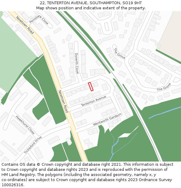 22, TENTERTON AVENUE, SOUTHAMPTON, SO19 9HT: Location map and indicative extent of plot