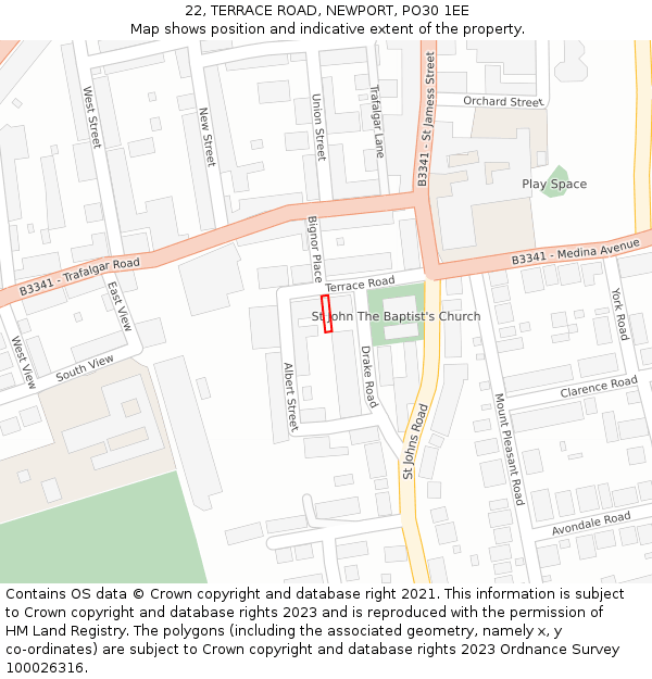 22, TERRACE ROAD, NEWPORT, PO30 1EE: Location map and indicative extent of plot