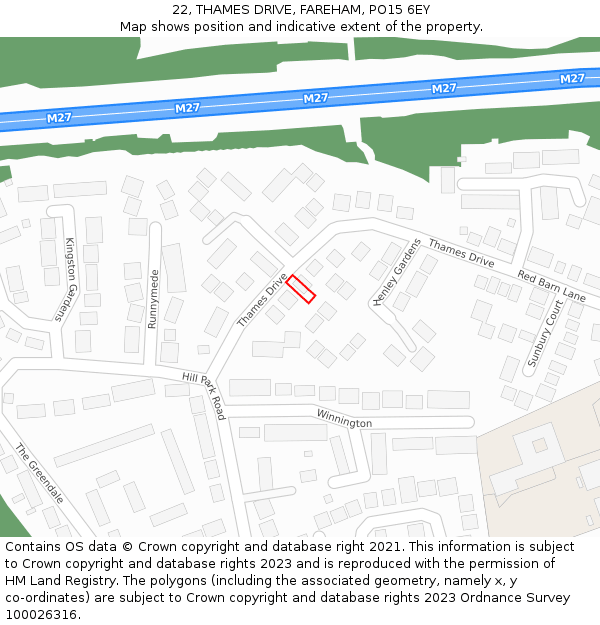 22, THAMES DRIVE, FAREHAM, PO15 6EY: Location map and indicative extent of plot