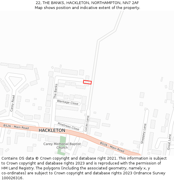 22, THE BANKS, HACKLETON, NORTHAMPTON, NN7 2AF: Location map and indicative extent of plot