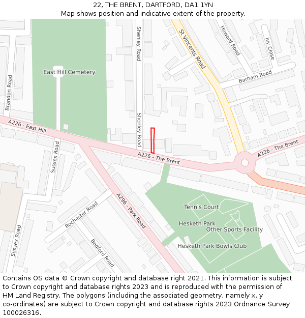 22, THE BRENT, DARTFORD, DA1 1YN: Location map and indicative extent of plot