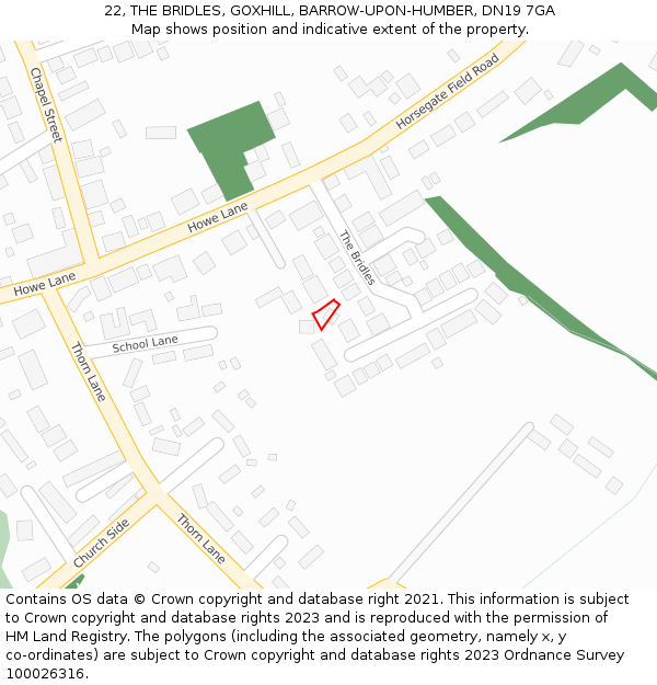 22, THE BRIDLES, GOXHILL, BARROW-UPON-HUMBER, DN19 7GA: Location map and indicative extent of plot