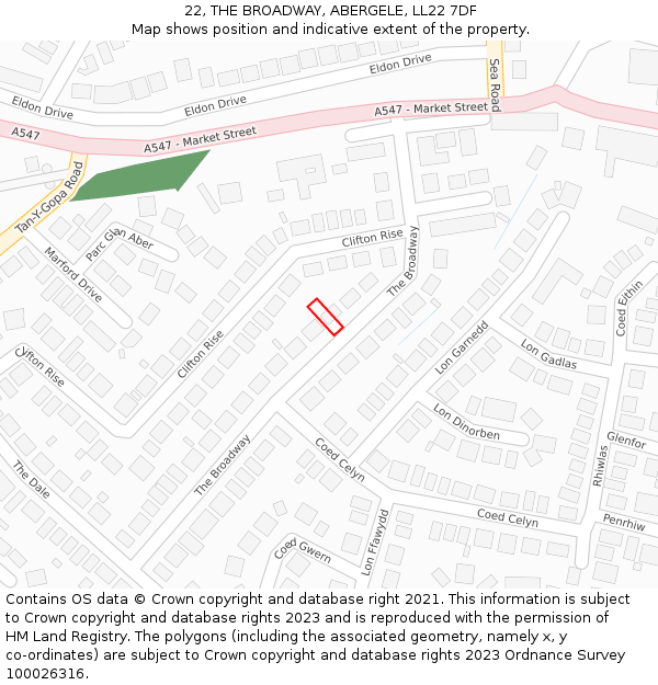 22, THE BROADWAY, ABERGELE, LL22 7DF: Location map and indicative extent of plot