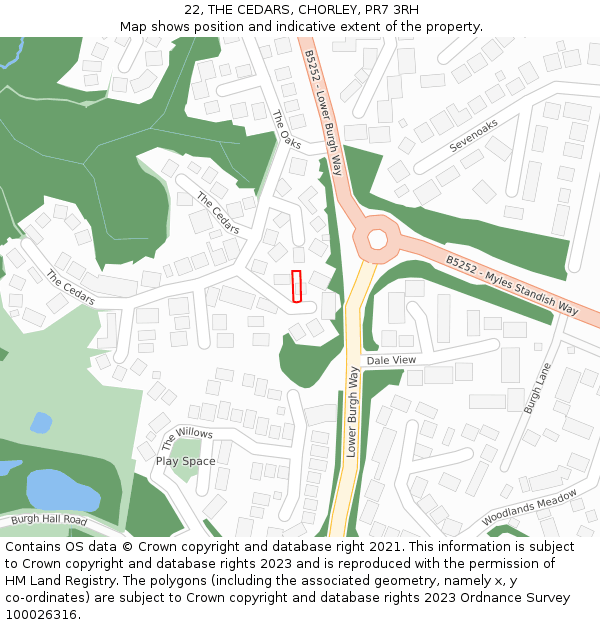 22, THE CEDARS, CHORLEY, PR7 3RH: Location map and indicative extent of plot