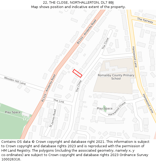 22, THE CLOSE, NORTHALLERTON, DL7 8BJ: Location map and indicative extent of plot