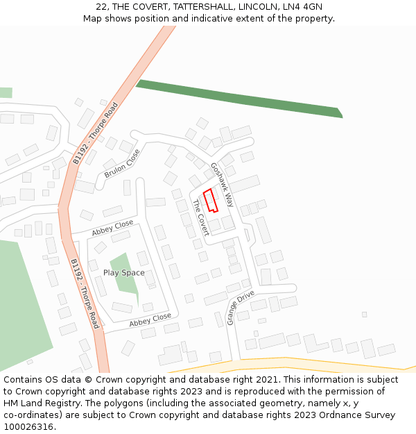 22, THE COVERT, TATTERSHALL, LINCOLN, LN4 4GN: Location map and indicative extent of plot