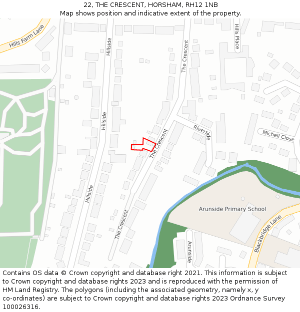 22, THE CRESCENT, HORSHAM, RH12 1NB: Location map and indicative extent of plot