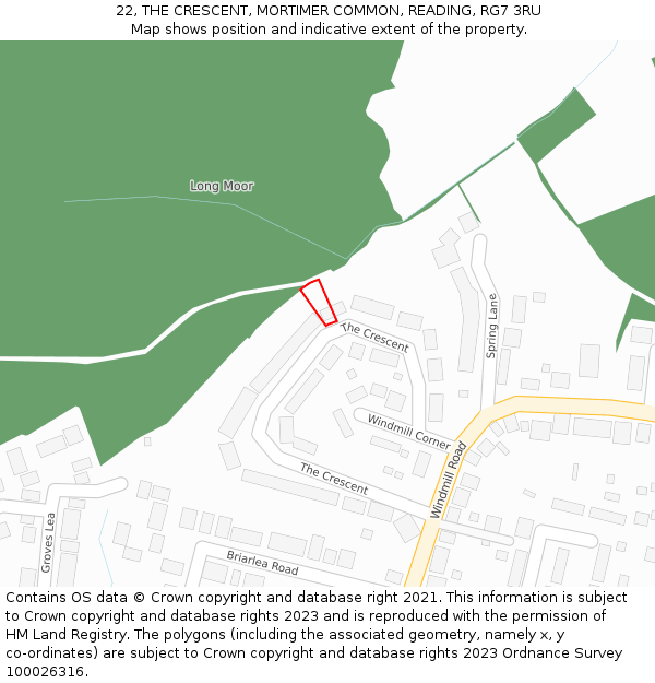 22, THE CRESCENT, MORTIMER COMMON, READING, RG7 3RU: Location map and indicative extent of plot