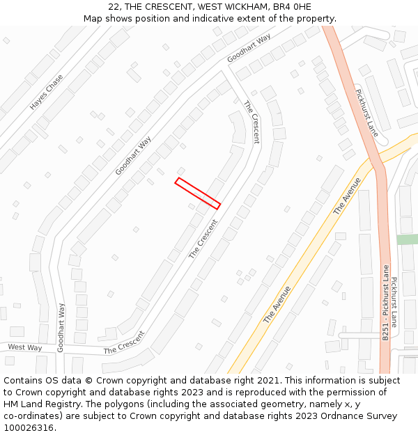 22, THE CRESCENT, WEST WICKHAM, BR4 0HE: Location map and indicative extent of plot