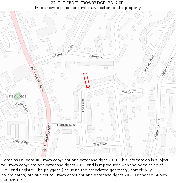 22, THE CROFT, TROWBRIDGE, BA14 0RL: Location map and indicative extent of plot