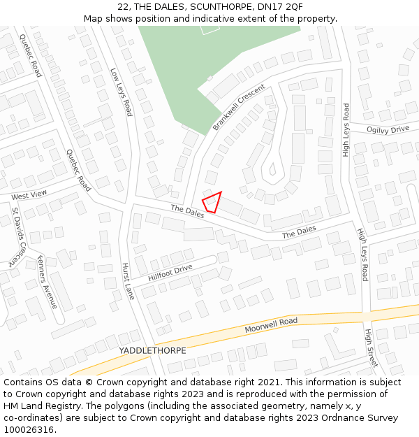 22, THE DALES, SCUNTHORPE, DN17 2QF: Location map and indicative extent of plot