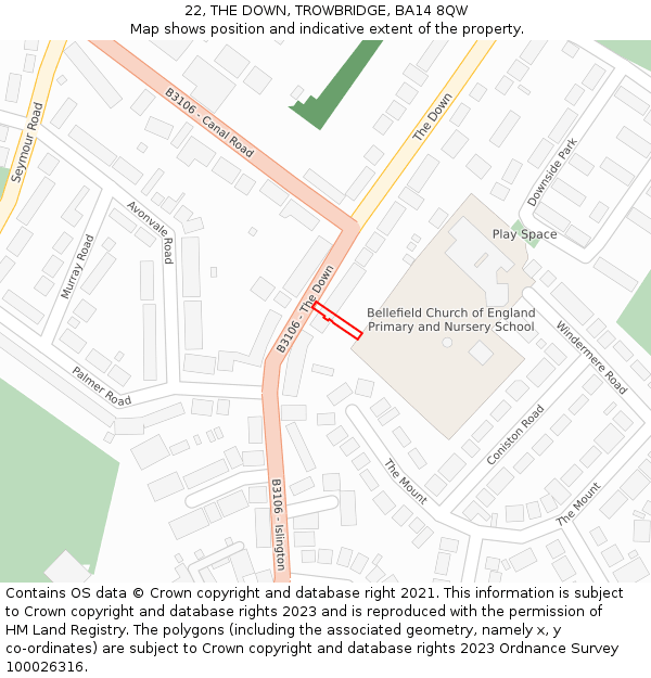 22, THE DOWN, TROWBRIDGE, BA14 8QW: Location map and indicative extent of plot