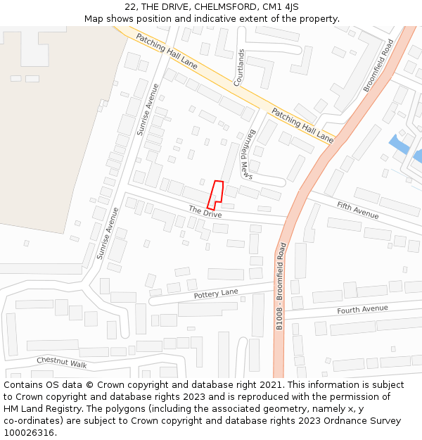 22, THE DRIVE, CHELMSFORD, CM1 4JS: Location map and indicative extent of plot