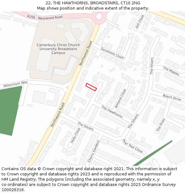 22, THE HAWTHORNS, BROADSTAIRS, CT10 2NG: Location map and indicative extent of plot