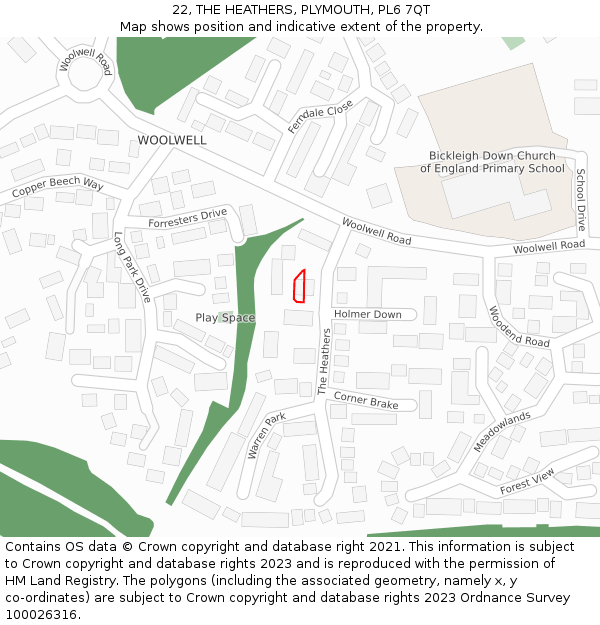 22, THE HEATHERS, PLYMOUTH, PL6 7QT: Location map and indicative extent of plot