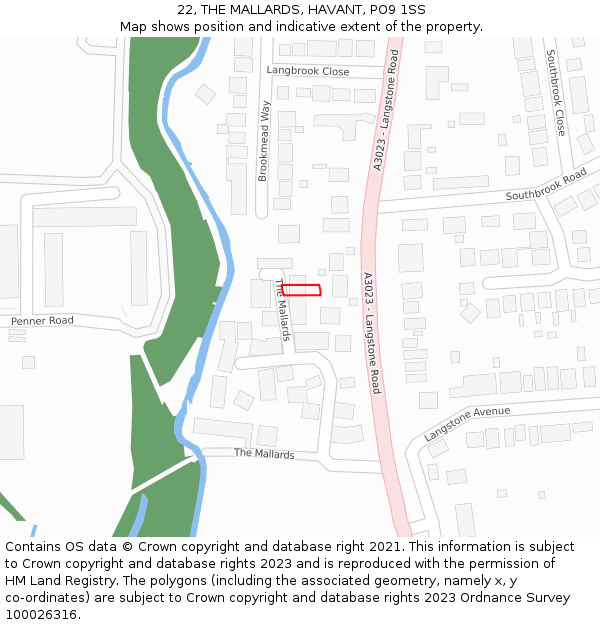 22, THE MALLARDS, HAVANT, PO9 1SS: Location map and indicative extent of plot