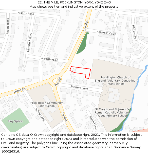 22, THE MILE, POCKLINGTON, YORK, YO42 2HG: Location map and indicative extent of plot