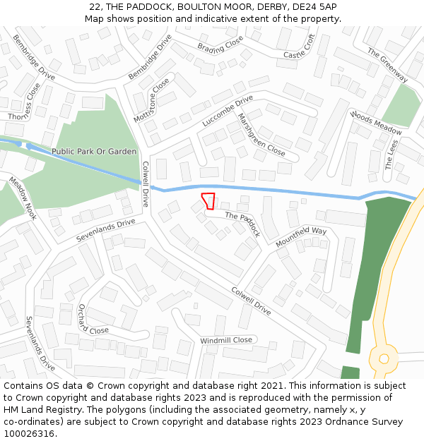 22, THE PADDOCK, BOULTON MOOR, DERBY, DE24 5AP: Location map and indicative extent of plot