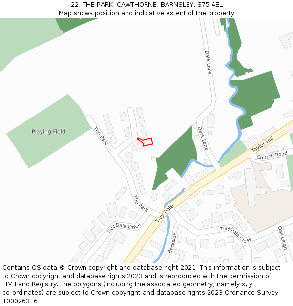 22, THE PARK, CAWTHORNE, BARNSLEY, S75 4EL: Location map and indicative extent of plot