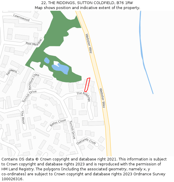 22, THE RIDDINGS, SUTTON COLDFIELD, B76 1RW: Location map and indicative extent of plot